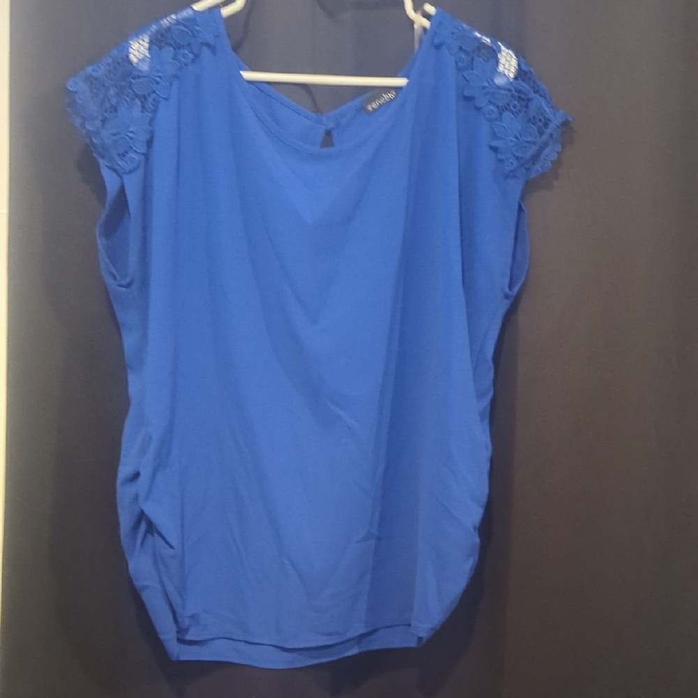 Zenobia Royal Blue Lace Shoulder Top